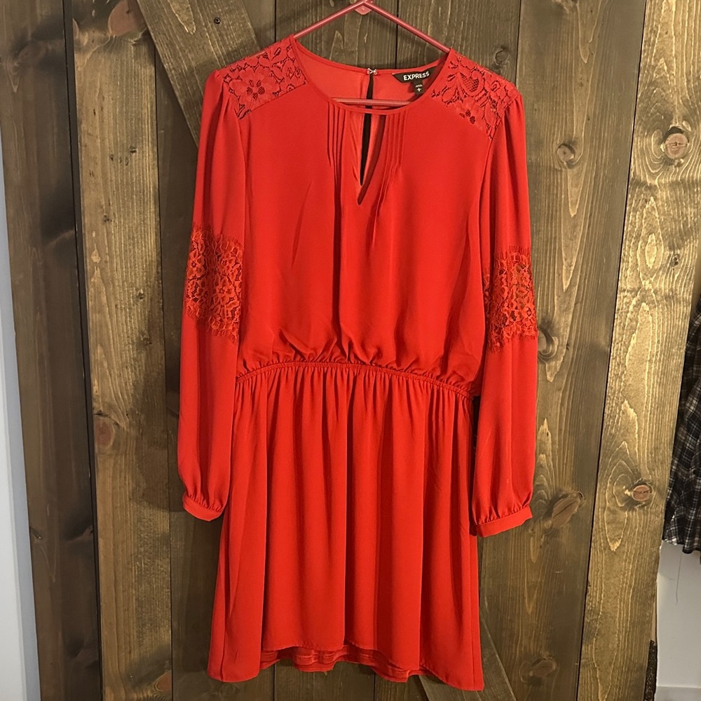 Express Women's Vibrant Red Long Sleeve Dress
